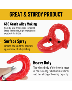 2SET 1.12T Sling Hook Heavy Duty Hammerlock/Slip Hook Kit With Swivel Winch & Safety Latch-Red