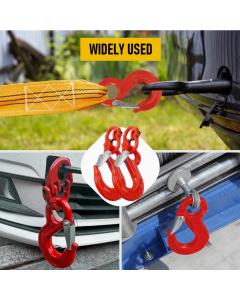 2SETS 2T Sling Hook With Hammerlock Heavy Duty Safety Latch Swivel Winch Hook For Trailer Safety Chain-Red
