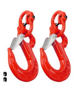 2SET 3.15T Sling Hook Heavy Duty Hammerlock/Slip Hook Kit With Swivel Winch & Safety Latch-Red
