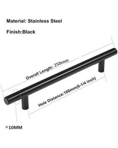 10 Pack Black Stainless Steel T Bar Cabinet Handle, 160 mm