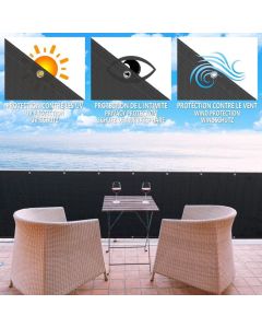 Black HDPE Balcony Privacy Screen 200g m2 with Cable Ties and Cords, 500 x 90 cm
