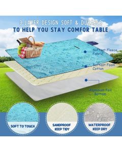 Waterproof Plaid Picnic Blanket Peacock Blue with Handle, 200 x 150 cm