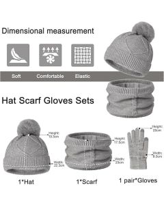 Women's 3-in-1 Winter Set - Hat + Scarf + Gloves - Thermal Reinforced Fleece Lining - Knit Beanie with Pom-Pom - Touchscreen Gloves - For Cold Winter Weather