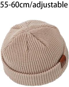 Knitted Hat - Rolled Brim Beanie - Warm Winter Hat - Knit Wool Brimless Cap - Unisex - Beige