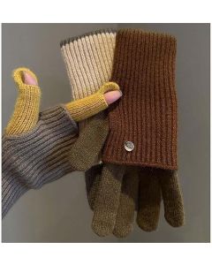 2-in-1 Women's Winter Gloves - with Touchscreen Function - Knitted, Stretchy, Warm Gloves - with Knit Wrist Cuffs