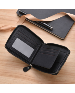 Men's Leather Wallet with Zipper and Horse Embossed Design, Multi-Card Bifold Wallet, Black