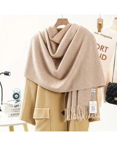 Thick Solid Color Scarf Wrap with Fringe, Soft Cashmere-Look Winter Shawl