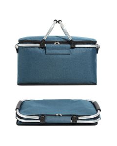 18L Insulated Picnic Basket with Aluminum Frame, Collapsible Cooler Bag, Yellow Plaid, 40 x 20 x 23 cm
