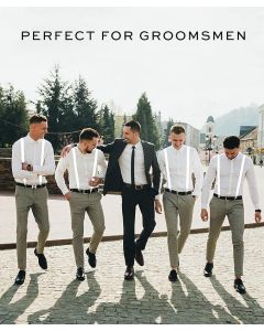 Men's Elastic Suspenders with Strong Clip-On Braces, Adjustable Slim Formal Style, White