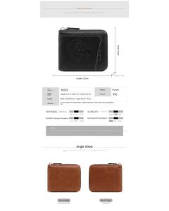 Men's PU Leather Wallet with Zipper and Horse Embossed Design, Multi-Card Bifold Wallet, Grey