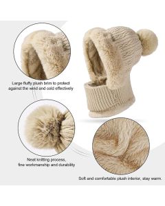 1 Piece Knitted Hat and Neck Warmer Set Fleece Lined Pink