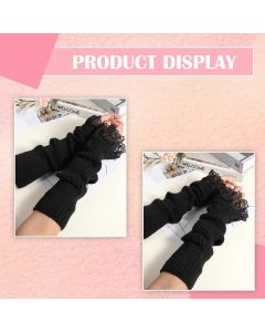 2 Pair Fingerless Arm Warmers Soft Fleece Black for Women