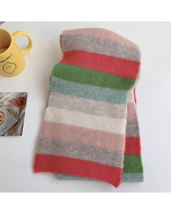 Womens Knitted Color Block Winter Scarf Off White Pink Green