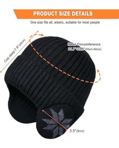 Winter Earmuff Hat Plush Knitted Fleece Lined Black