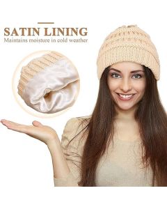 Womens Slouchy Ski Hat Warm Windproof with Satin Lining Bordeaux, 52-60 cm