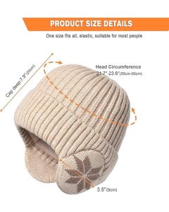 Winter Earmuff Hat Plush Knitted Fleece Lined Beige