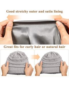 Womens Slouchy Ski Hat Warm with Satin Lining Beige, 52-60 cm