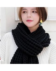 Knitted Winter Scarf Windproof Unisex Black, 160 x 23 cm