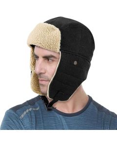 Winter Aviator Hat Thickened Cotton with Earmuffs Black, One Size