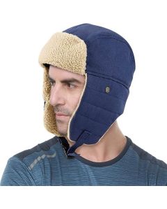 Winter Aviator Hat Thickened Cotton with Earmuffs Navy Blue, One Size