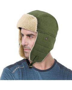 Winter Aviator Hat Thickened Cotton with Earmuffs Green, One Size