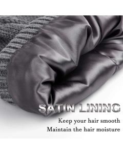Womens Slouchy Ski Hat Warm with Satin Lining Dark Gray, 52-60 cm