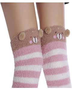 1 Pair Womens Fuzzy Fleece Knee Socks Plush House Socks Pink