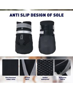 4 Piece Waterproof Dog Boots with Fleece Lining Non Slip Sole Black, Size XL