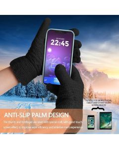 Womens Touchscreen Winter Gloves Thermal Knitted Fleece Lined Black