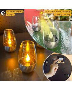 Solar Table Lamp with Flameless Flicker LED Dusk Sensor and IP65 Waterproof for Garden and Camping