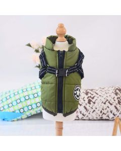 Army Green Winter Waterproof Dog Jacket with Harness, Comfortable Padded Puffer Vest for Small and Medium Breeds, Size M with Reflective Trim