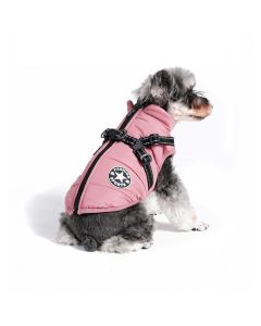Pink Winter Waterproof Dog Jacket with Integrated Harness, Zipper Closure and Soft Coral Fleece Lining, Size XL for Large Breeds with Reflective Safety Trim