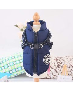 Navy Blue Winter Waterproof Dog Jacket with Integrated Harness, Windproof Warm Coat with Reflective Trim, Size XL for Large Dogs with Adjustable Collar