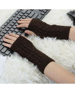 Brown Fingerless Wrist Mittens for Women, Classic Acrylic Knit Gloves Available in 9 Colors, Ideal for Typing Driving and Casual Cool Weather Wear