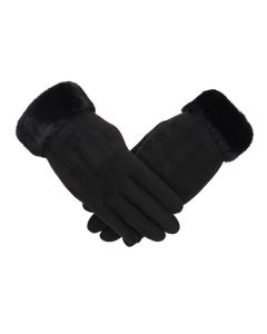 Women's Elegant Faux Suede Winter Gloves with Cozy Fleece Lining and Faux Fur Cuff, Touchscreen Compatible Right Index Finger, Available in 9 Attractive Colors