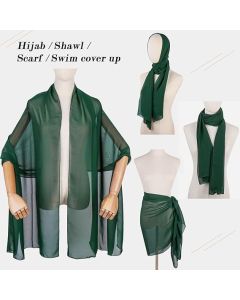 Dark Green Soft Chiffon Shawl Wrap for Women 180x70 cm, Lightweight Breathable Skin-Friendly Fabric for Wedding Evening Party and Travel, Great Gift for Ladies