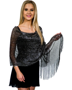 Gold European Style Silk Scarf Tassel Shawl for Women 50x164 cm, Lightweight with Silver Glitter Thread, Perfect for Evening Parties and Formal Events