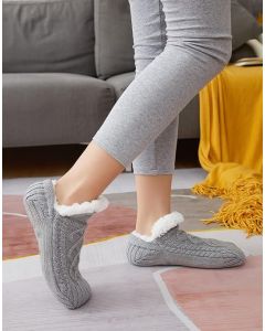 Gray Warm Non-Slip Knitted Thick Lined Cozy Winter Slippers for Women and Men, One Size Fits Most with Silicone Grips, Perfect for Home and Indoor Use