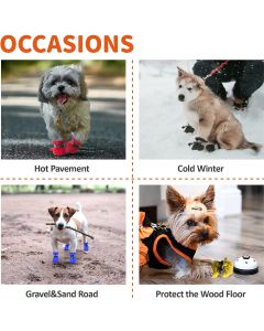 Black Dog Boots Paw Protectors with Reflective Straps, Non-Slip Nylon Cotton Shoes 4 Pieces for Small Medium Dogs, Adjustable Sizes 4-7 for Outdoor Walking