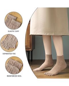 Women's Cotton Toe Socks 6 Pairs with Smooth Seamless Design, Five Finger Separated for Yoga Running, Breathable Combed Cotton Prevents Blisters and Odor