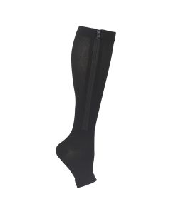 Black Zipper Compression Sports Socks 1 Pair, Elastic Ven Design for Running Football, Graduated Compression with Side Zipper for Easy On-Off and Muscle Support