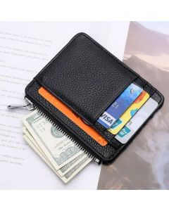Slim PU Leather Zip Card Wallet with 6 Card Slots, Coin Pocket and Hidden Compartments for Cash and Everyday Carry, Black, 9 x 12 x 0.7 cm