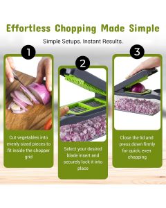 13-in-1 Vegetable Chopper with 8 Interchangeable Stainless Steel Blades and Storage Box for Slicing, Dicing, Grating and Chopping