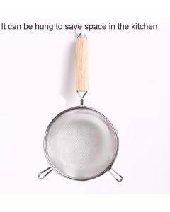 304 Stainless Steel Fine Mesh Kitchen Strainer with Wooden Handle for Sifting Flour, Draining Ingredients and Straining Sauces, 18 x 32 cm