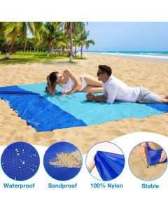 Waterproof Sandproof Beach Mat with 210T Polyester Fabric for Travel, Camping and Picnics, Fits up to 5 Adults, Blue, 200 x 210 cm