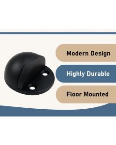 2 Pack Stainless Steel Door Stops with Rubber Buffers, Self-Adhesive or Screw Mount Wall Protectors, Matte Black, 4.8 x 2.5 cm
