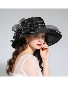 Women's Foldable Organza Wide Brim Sun Hat with Breathable Mesh Design for Beach, Travel and Garden Wear, Khaki, 56-58 cm