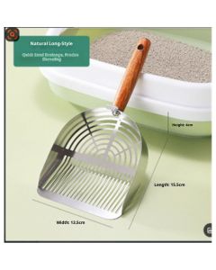 Stainless Steel Metal Cat Litter Scoop - Durable, Anti-Break Handle  for Cat Litter Box Strip Holes Easy Cleaning（Original color ）Long shovel