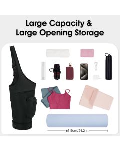 Yoga Mat Bag, Large Opening Long Tote Yoga Mat Carrier Holder Bag with Waterproof Wet Pocket and Drawstring Water Bottle Pocket, Adjustable Shoulder Strap Storage Bag（oniy bag）