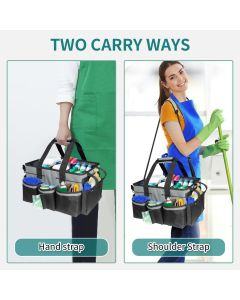 Wearable Cleaning Caddy, Cleaning Caddy Supplies Organizer with Handle & Shoulder Straps for Housekeepers, Under Sink & Car Cleaning Tool Organizers Bag with 4 Foldable Divider (MediumGrey)